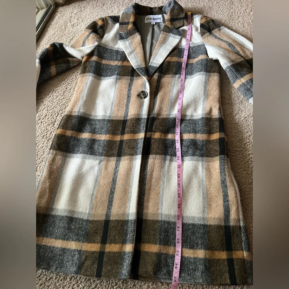 Steve Madden Cher Ivory Plaid Brushed Coat Wool Blend size S NWOT